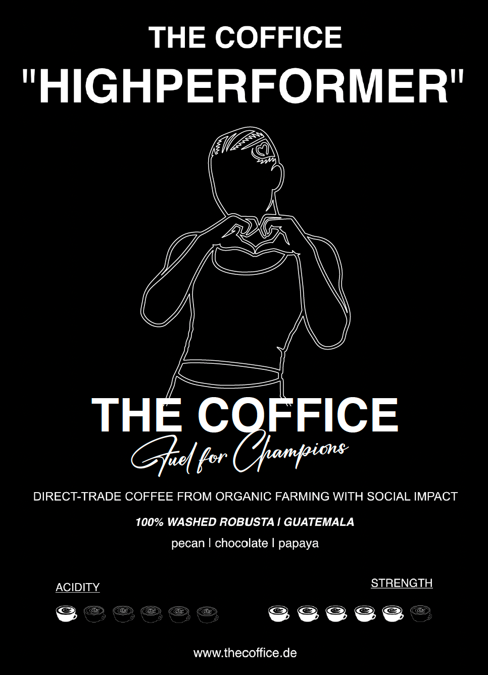 Das Etikett für den 100% Robusta Kaffees des The Coffice.