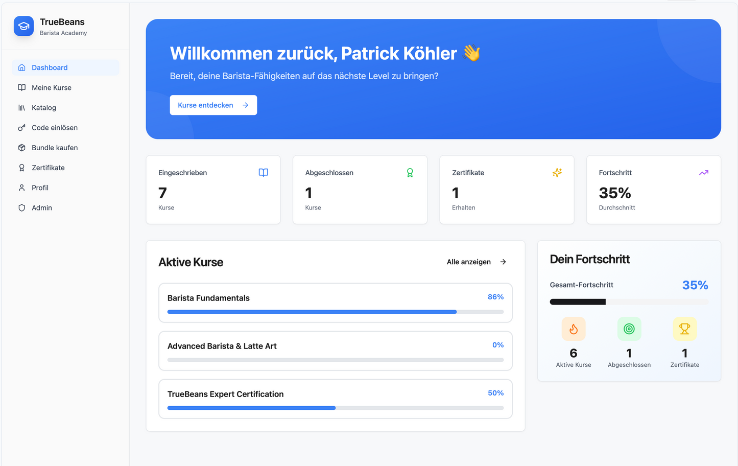 Zugang zur Online-Barista-Academy