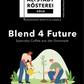 Verpackungsetikett für Altstadt Rösterei Köln Blend 4 Future Kaffee, mit Illustration von zwei Menschen, die einen Baum pflanzen, und Produktinformationen.