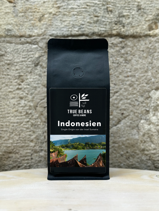 True Beans Indonesien Single Origin Kaffee von der Insel Sumatra – hochwertiger Arabica mit kräftigem Aroma, nachhaltig geröstet von True Beans.