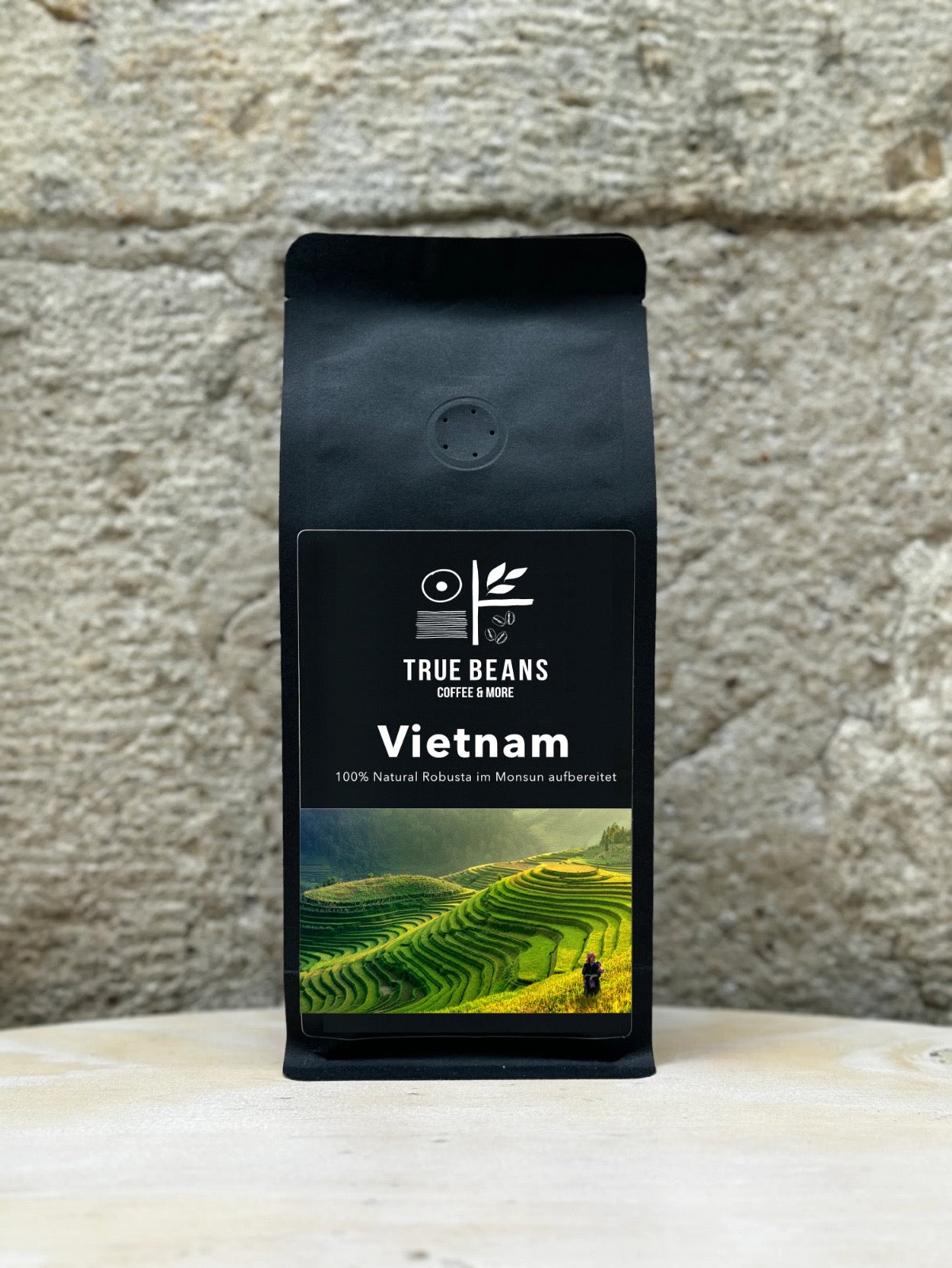 Vietnam Robusta von True Beans – 100 % Natural Robusta Kaffee aus Vietnam mit traditionellem Terrassenanbau.