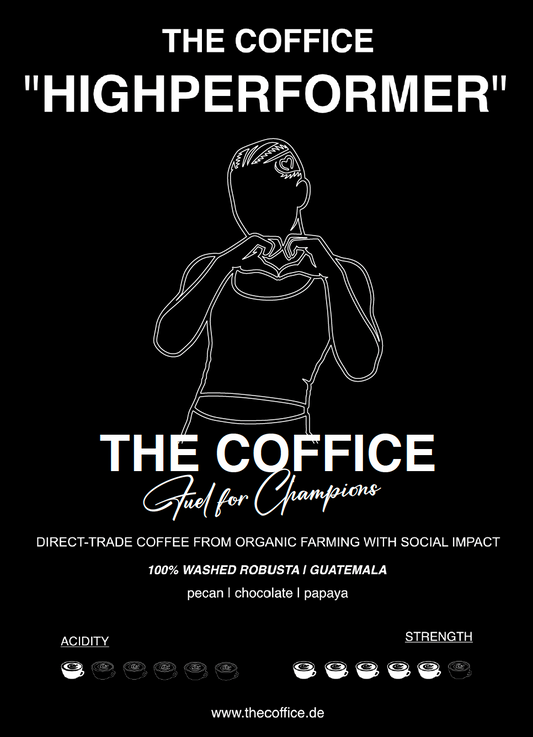 Das Etikett für den 100% Robusta Kaffees des The Coffice.