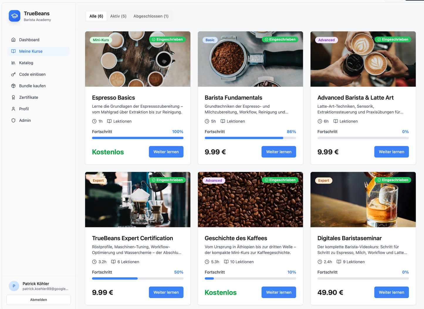Eine Uebersicht der Kurse von der Barista Academy von Truebeans.de