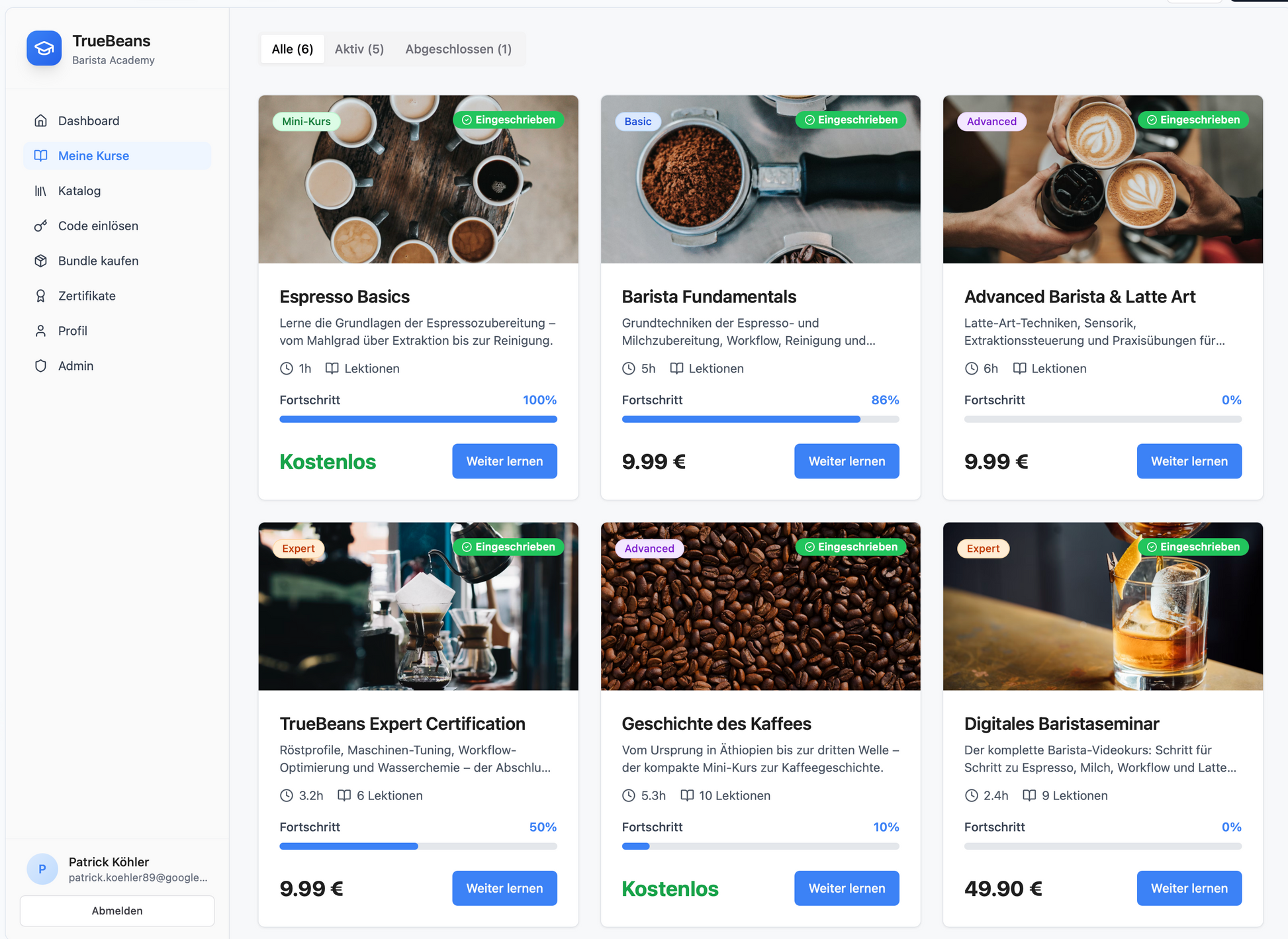 Eine Uebersicht der Kurse von der Barista Academy von Truebeans.de